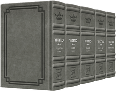 Signature Leather Collection Ashkenaz Hebrew/English Full-Size 5 Vol Machzor Set Glacier Grey